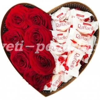Композиция из 7 Красных роз и конфет Рафаэлло. фото 1018
