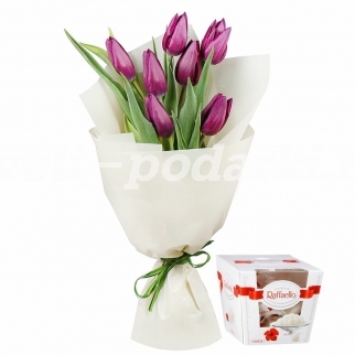 Букет из  7 тюльпанов и рафаэлло фото 1261