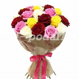 Букет из 21 разноцветной розы Возвышенные чувства фото 1243