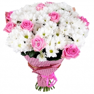 Букет из роз и хризантемы Утренняя роса фото 1233